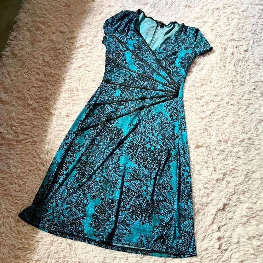 Teal Floral Wrap Academia Powerful Dress Womens 10 Dark Fairy Unique Eclectic
